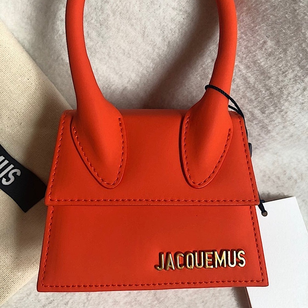 *Rare* Jacquemus Le Chiquito Mini Leather Tote In Bright Orange - Picture 5 of 14